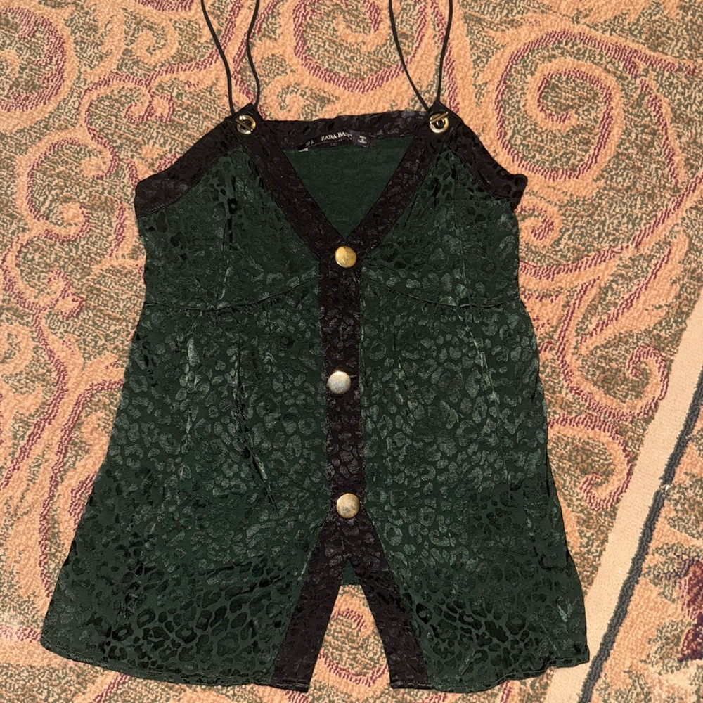 Zara Basic Dark Green Lace Top - image 4